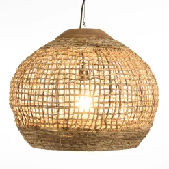 Suspension boule 60x60cm en abaca couleur naturelle et teck FOLELLI