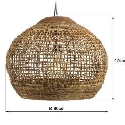 Suspension boule 60x60cm en abaca couleur naturelle et teck FOLELLI