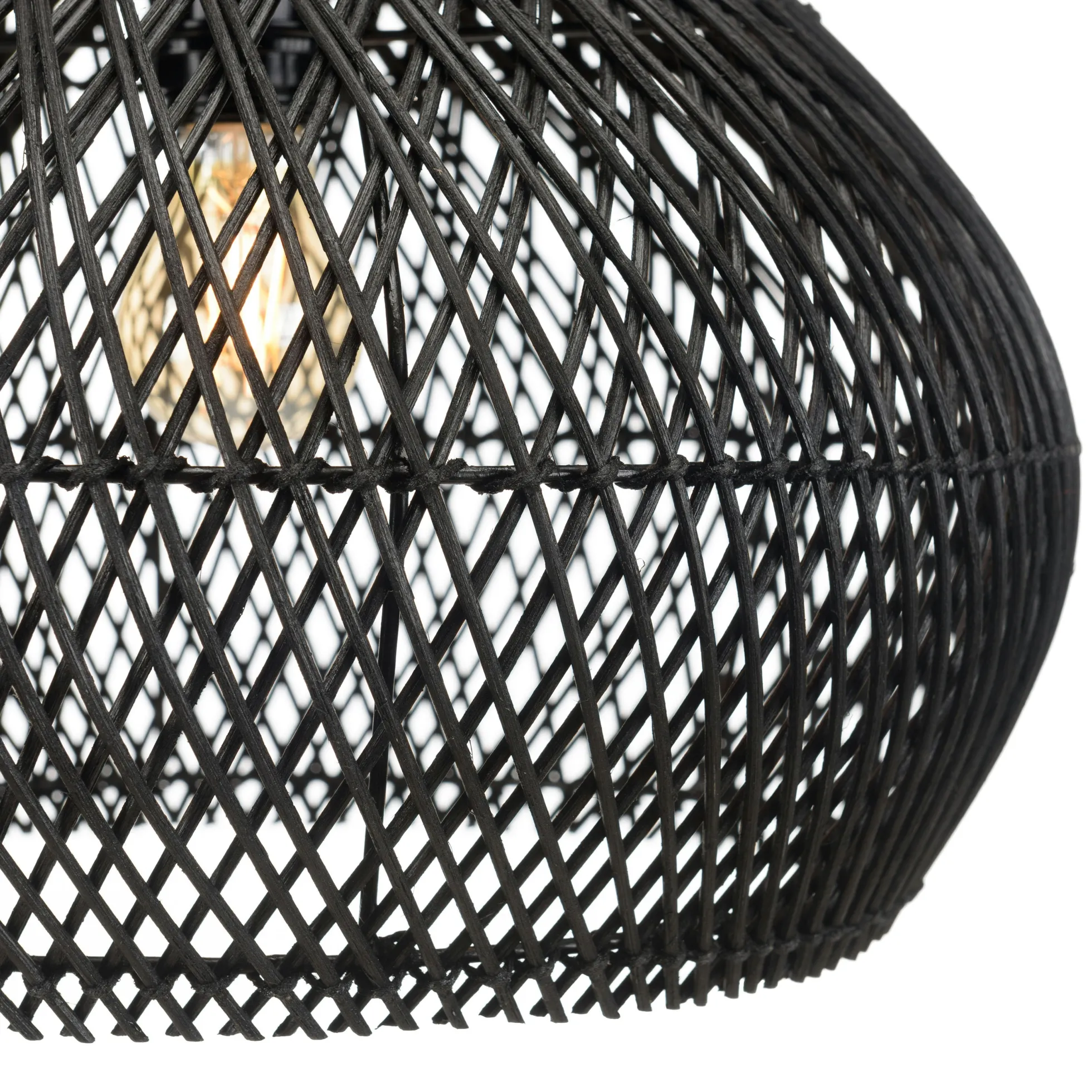 Suspension cloche 40x40cm en rotin couleur noire et teck FOLELLI