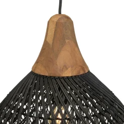 Suspension cloche 40x40cm en rotin couleur noire et teck FOLELLI