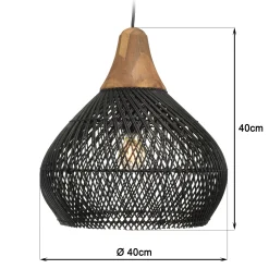 Suspension cloche 40x40cm en rotin couleur noire et teck FOLELLI