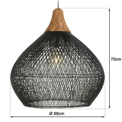 Suspension cloche 68x68cm en rotin couleur noire et teck FOLELLI