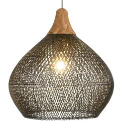Suspension cloche 68x68cm en rotin couleur noire et teck FOLELLI
