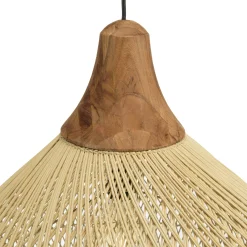 Suspension cloche 68x68cm rotin couleur naturelle et teck FOLELLI