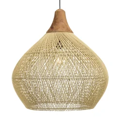 Suspension cloche 68x68cm rotin couleur naturelle et teck FOLELLI