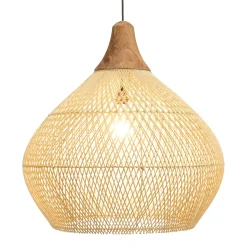 Suspension cloche 68x68cm rotin couleur naturelle et teck FOLELLI