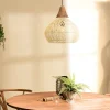Suspension cloche 40x40cm rotin couleur naturelle et teck FOLELLI