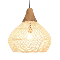 Suspension cloche 40x40cm rotin couleur naturelle et teck FOLELLI