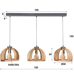 Suspension contemporaine 3 lampes ajourées bois de manguier LUCKNOW