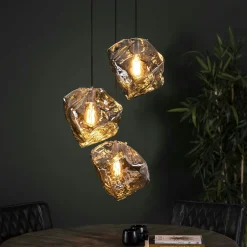 Suspension contemporaine 3 lampes effet glaçon finition chromée NIAGARA