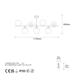 Suspension cuisine design – 7 globes sur barre SIERRE