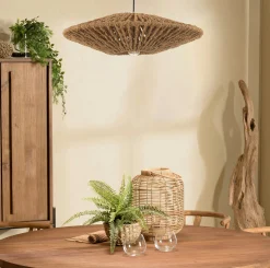 Suspension cymbale 60x60cm en fibre de coco et teck recyclé FOLELLI