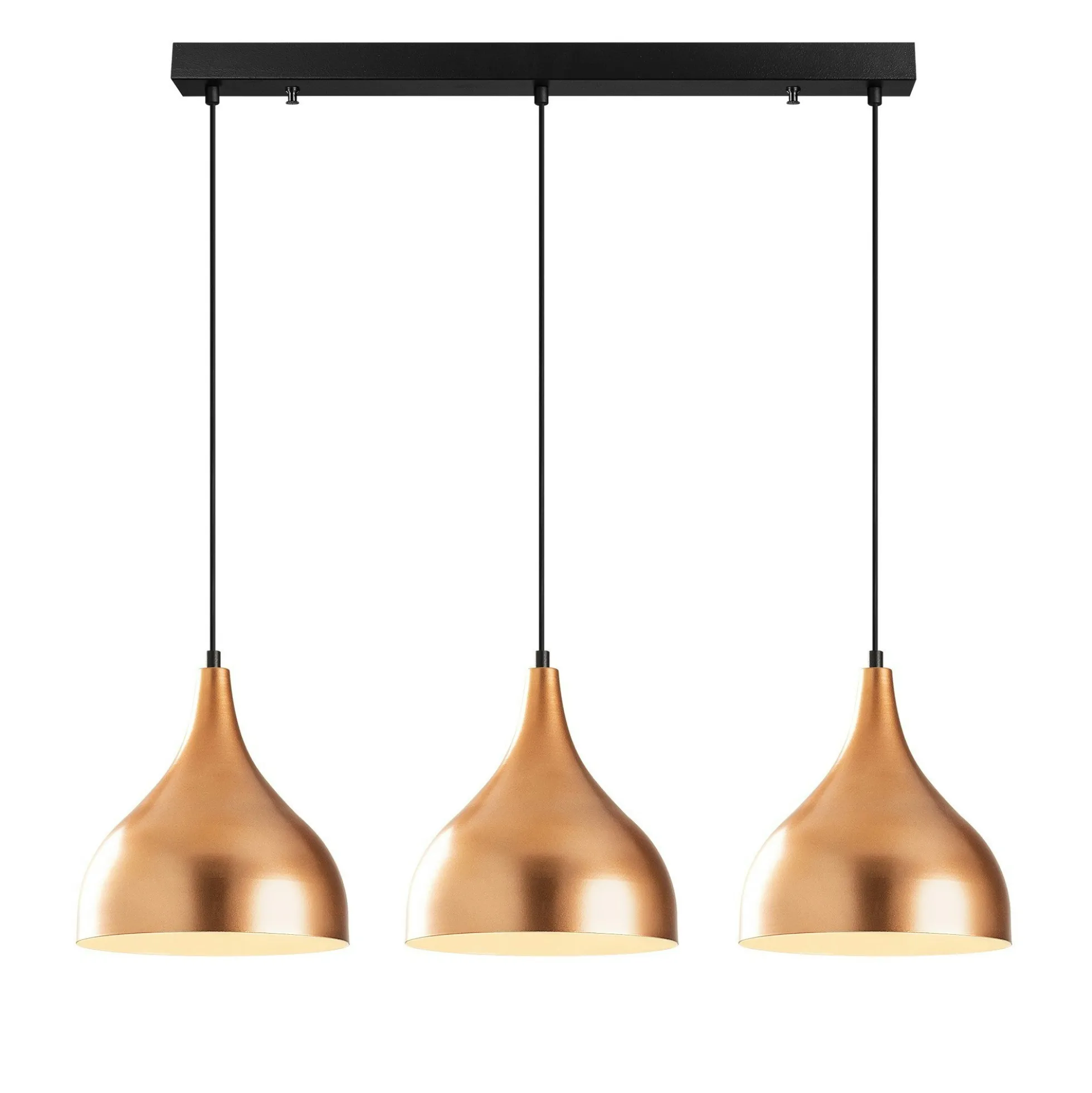 Suspension de cuisine moderne, 3 abat-jour cuivre SILE