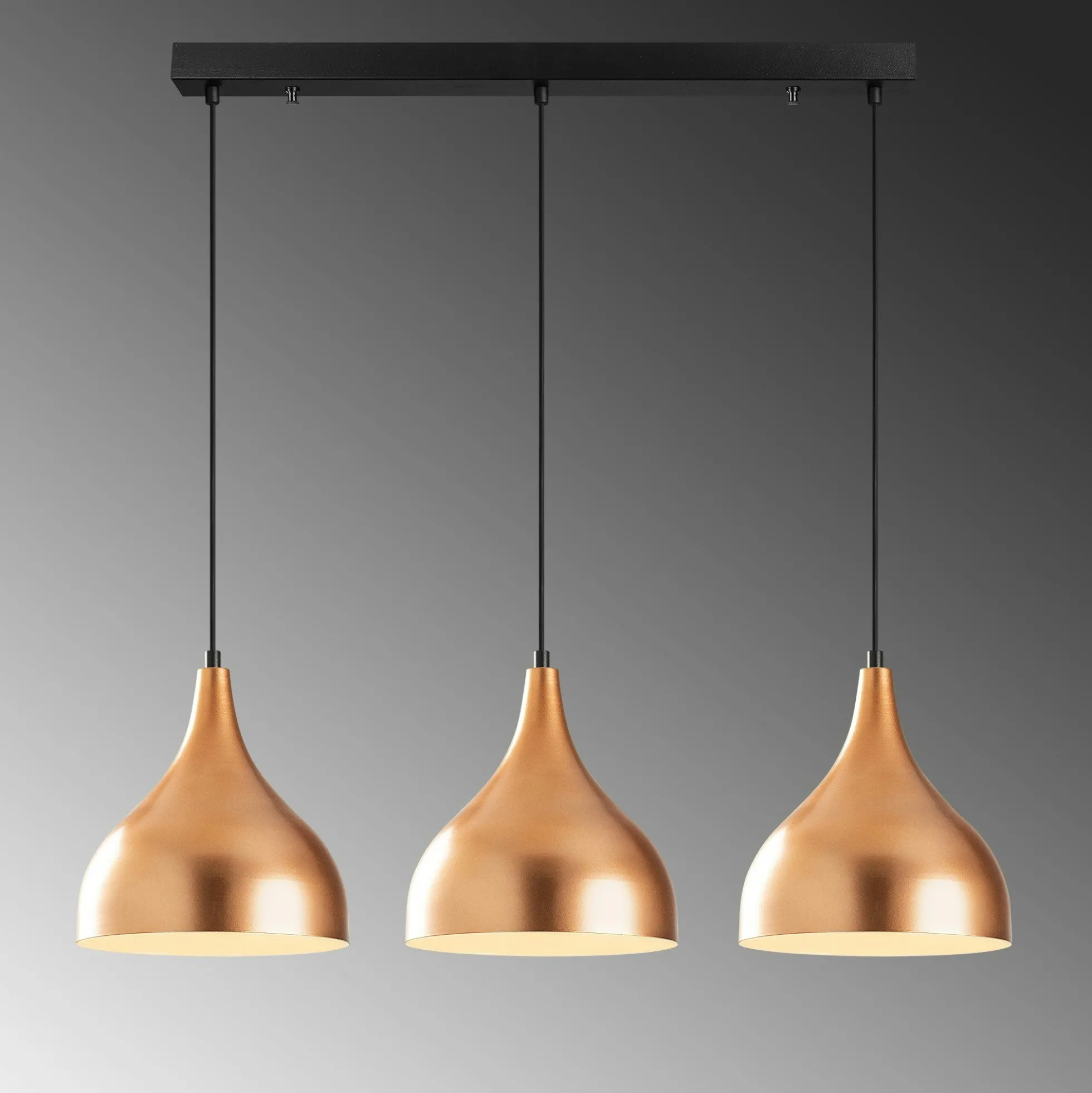 Suspension de cuisine moderne, 3 abat-jour cuivre SILE