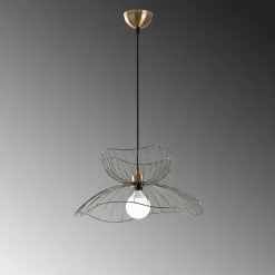Suspension design filaire double fleur dorée 50 cm SINOP