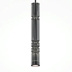 Suspension design LED – abat‑jour verre taillé gris SOLANA