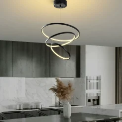 Suspension design LED – noire, 3 anneaux spirale VIESTE