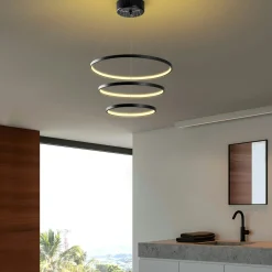 Suspension design LED – noire, 3 anneaux spirale VIESTE