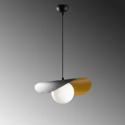 Suspension design noire & doré abat-jour galbé 1 globe SINOP