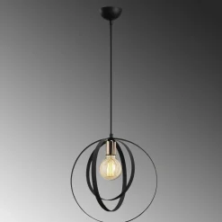 Suspension design noire filaire, anneaux entrelacés SILE
