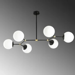 Suspension design noire 6 globes verre dépoli SIERRE