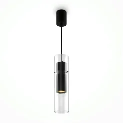 Suspension design verre – cylindre noir et transparent TAVA