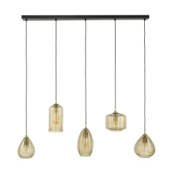 Suspension de table en verre brun 5 lampes striées NOVA