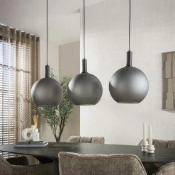 Suspension de table en verre sablé gris, 3 abat-jour RALF