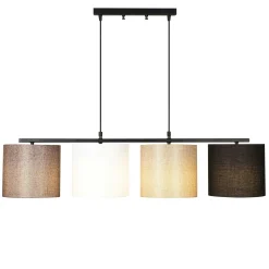 Suspension de table moderne, 4 abat-jour tons naturels ZURICH