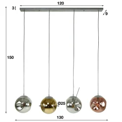 Suspension de table multiple en verre déformé or, cuivre et chrome NIAGARA