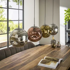 Suspension de table multiple en verre déformé or, cuivre et chrome NIAGARA