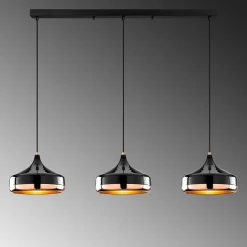 Suspension de table noire & cuivre, 3 abat-jour évasés SILE