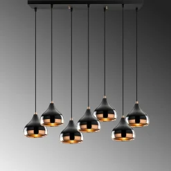 Suspension de table noire & cuivre, 7 abat-jour SILE