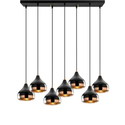 Suspension de table noire & cuivre, 7 abat-jour SILE