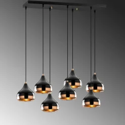 Suspension de table noire & cuivre, 7 abat-jour SILE