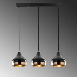 Suspension de table noire et cuivre, 3 abat-jour SILE