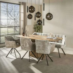 Suspension de table verre brun métal bronze 9 lampes NIAGARA