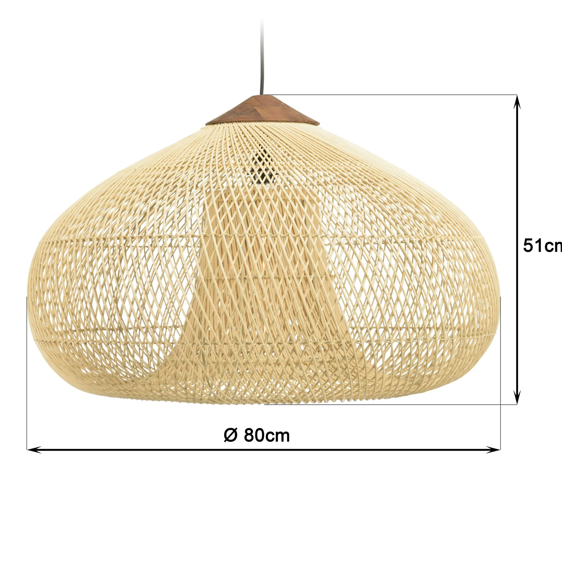 Suspension entonnoir 80x80cm rotin couleur naturelle/teck FOLELLI