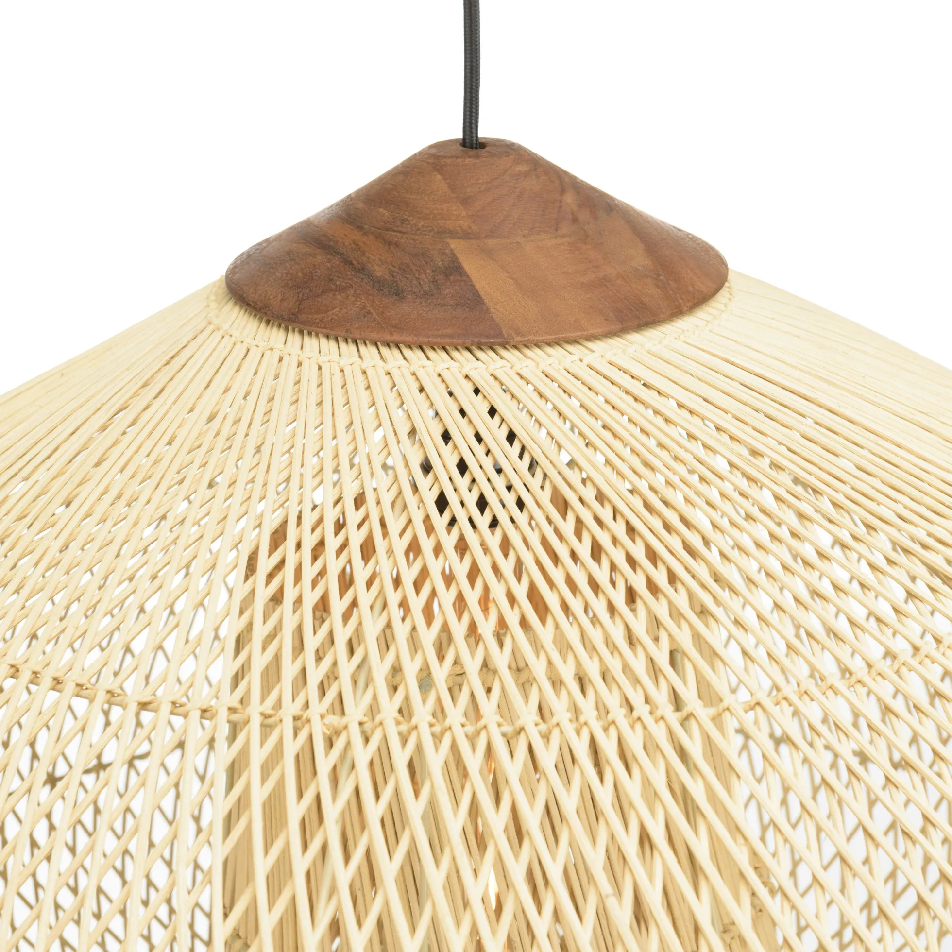 Suspension entonnoir 80x80cm rotin couleur naturelle/teck FOLELLI