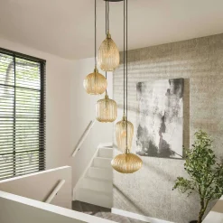 Suspension en verre ambré 5 lampes NOVA