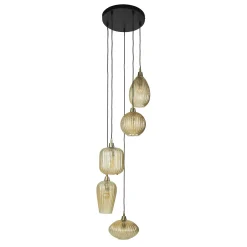 Suspension en verre ambré 5 lampes NOVA