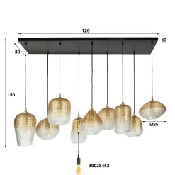 Suspension en verre ambré motif pois 9 abat-jour NOVA