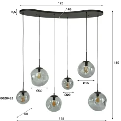 Suspension en verre fumé – 6 globes déformés NIAGARA