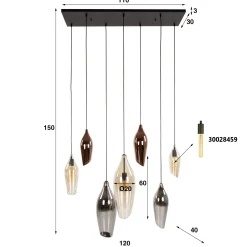 Suspension en verres assortis 7 abat-jour NIAGARA