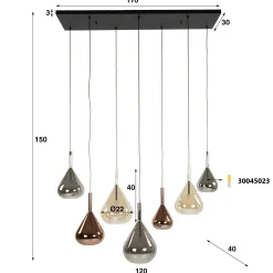 Suspension en verres assortis forme goutte 7 abat-jour NIAGARA