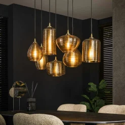 Suspension en verre strié 7 lampes ambrées NOVA