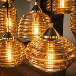 Suspension en verre strié 15 lampes ambrées NOVA