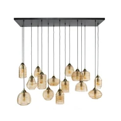 Suspension en verre strié 15 lampes ambrées NOVA