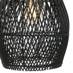 Suspension goutte 25x25cm en rotin couleur noire et teck FOLELLI