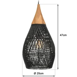Suspension goutte 25x25cm en rotin couleur noire et teck FOLELLI